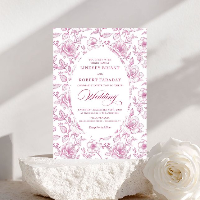 Invitación Luxury Dusty Pink Toile Roses Wedding Invitation (Luxury Dusty Pink Toile Roses Wedding Invitation)