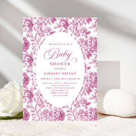 Invitación Luxury Dusty Rose Floral Toile Baby Shower Invite