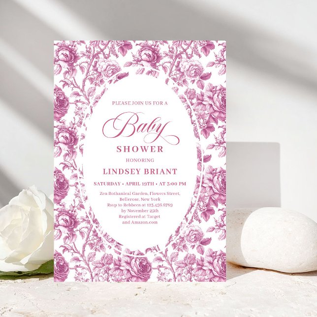 Invitación Luxury Dusty Rose Floral Toile Baby Shower Invite (Luxury Dusty Rose Floral Toile Baby Shower Invitation)
