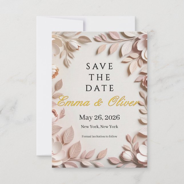 Invitación Luxury Elegant Floral Wedding Save the Date (Anverso)