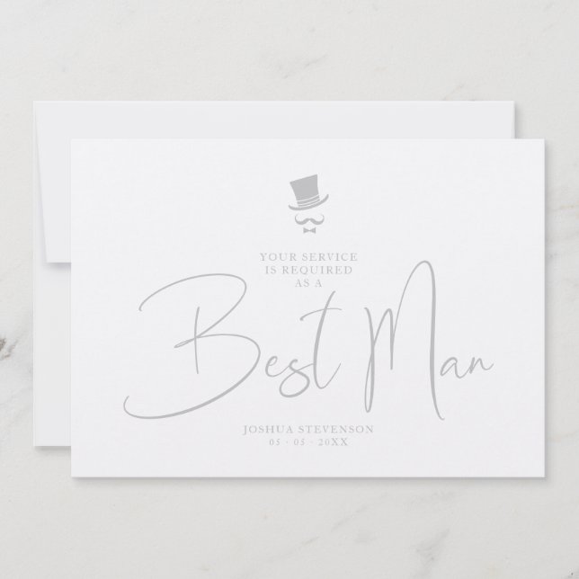 Invitación Luxury Elegant Grey Gorgeous Script Best Man (Anverso)