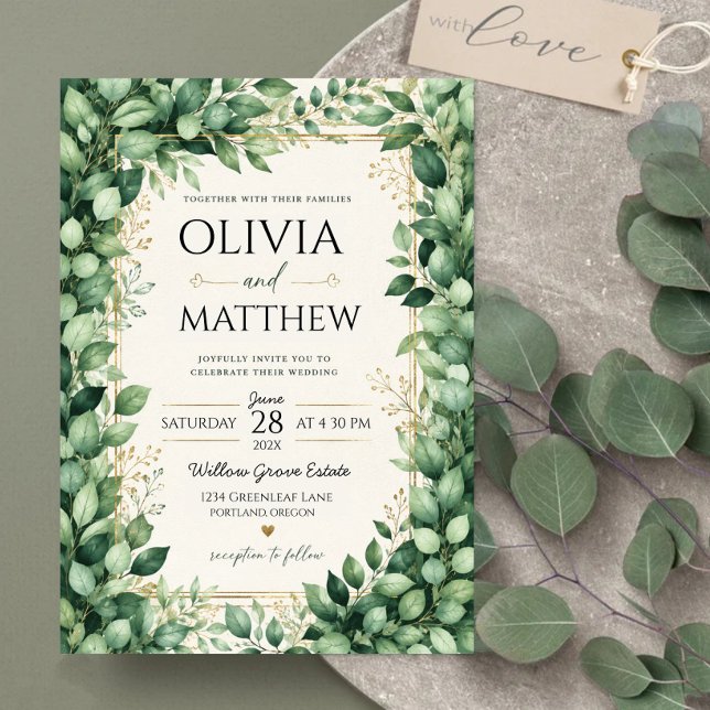 Invitación Luxury Eucalyptus Greenery Gold Botanical Frame (Subido por el creador)