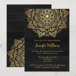 Invitación Luxury Faux Gold Mandala Black Baby Shower