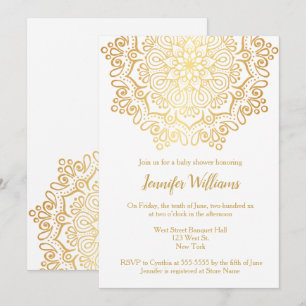 Invitación Luxury Faux Gold Mandala White Baby Shower