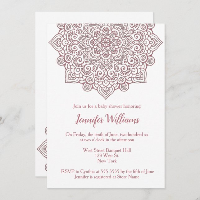 Invitación Luxury Faux RROSE Gold Mandala White Baby Shower (Anverso / Reverso)