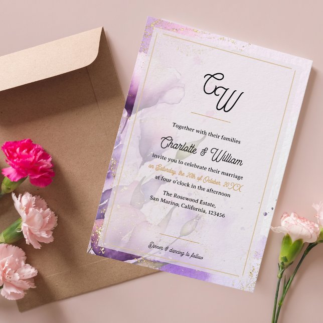 Invitación Luxury Faux Vellum Monogram Floral Wedding Invite (Luxury Faux Vellum Monogram Floral Wedding Invitation)