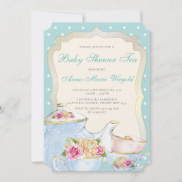 Invitación Luxury Floral Baby Shower Tea Polka dot