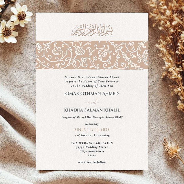 Invitación Luxury Floral Beige Islamic Muslim Wedding (Subido por el creador)