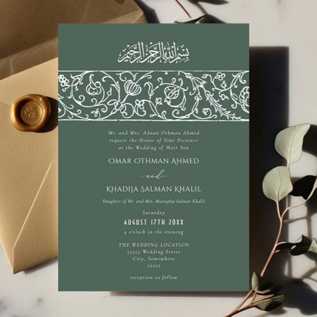 Invitación Luxury Floral Dusty Green Islamic Muslim Wedding (Subido por el creador)
