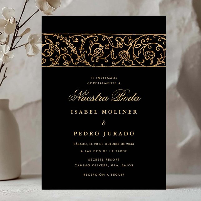 Invitación Luxury Floral Gold & Black Nuestra Boda Wedding (Subido por el creador)