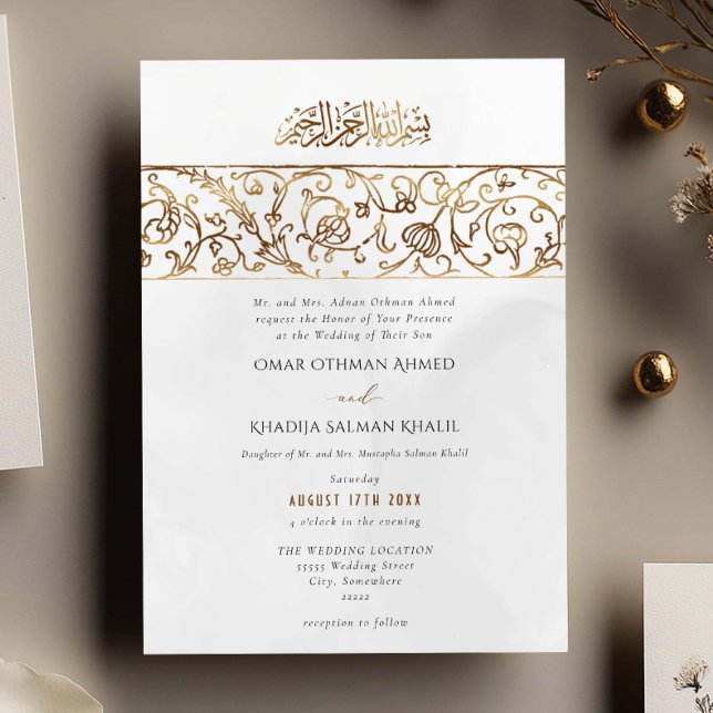 Invitación Luxury Floral Gold Cream Islamic Muslim Wedding (Subido por el creador)