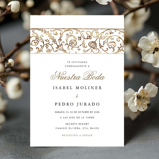 Invitación Luxury Floral Gold Nuestra Boda Spanish Wedding (Subido por el creador)