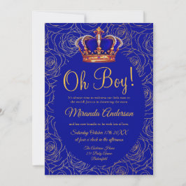 Invitación Luxury Floral Gold Royal Blue Baby Shower