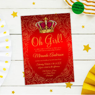 Invitación Luxury Floral Gold Royal Red Baby Shower