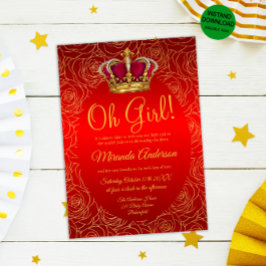 Invitación Luxury Floral Gold Royal Red Baby Shower