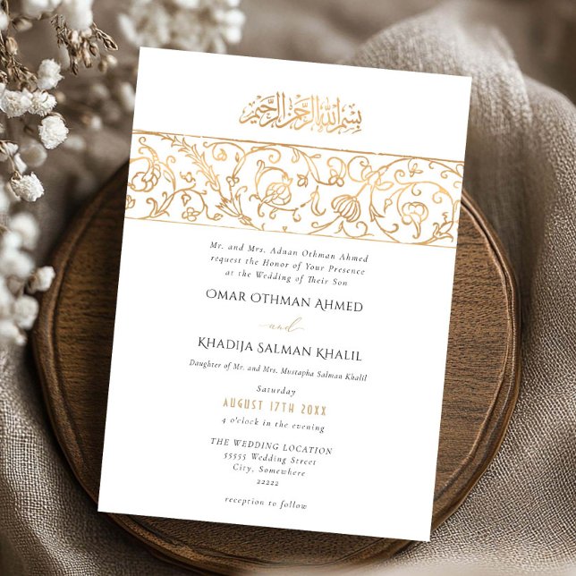 Invitación Luxury Floral Gold & White Islamic Muslim Wedding (Subido por el creador)