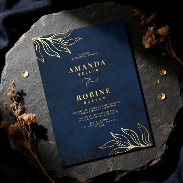 Invitación Luxury Floral Navy Blue & Gold Wedding (Subido por el creador)