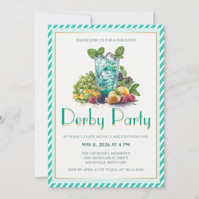 Invitación Luxury Fruit Cocktail Mint Julep Kentucky Derby In (Anverso)