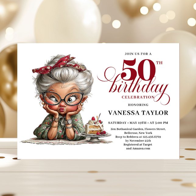 Invitación Luxury Funny Lady 50th Birthday Cartoon Humor  (Luxury Funny Lady 50th Birthday Cartoon Humor Invitation)