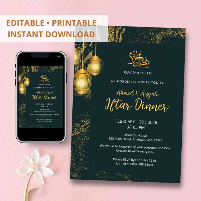 Invitación Luxury Gold and Dark Emerald Iftar Dinner (Subido por el creador)