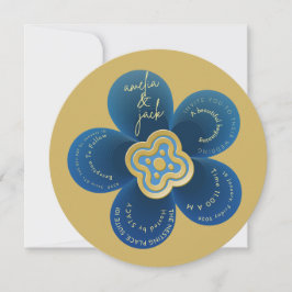 Invitación Luxury Gold and Navy Blue Floral Wedding 