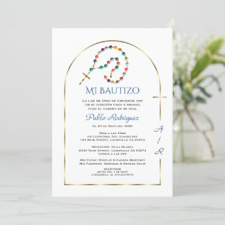 Invitación Luxury Gold Arch Rosary Boy Monogram Bautizo