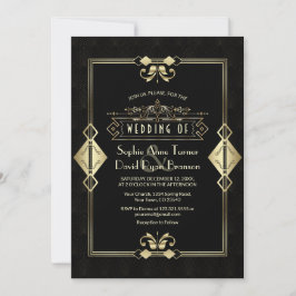Invitación Luxury Gold Black Art Deco Fleur-de-Lis Boda