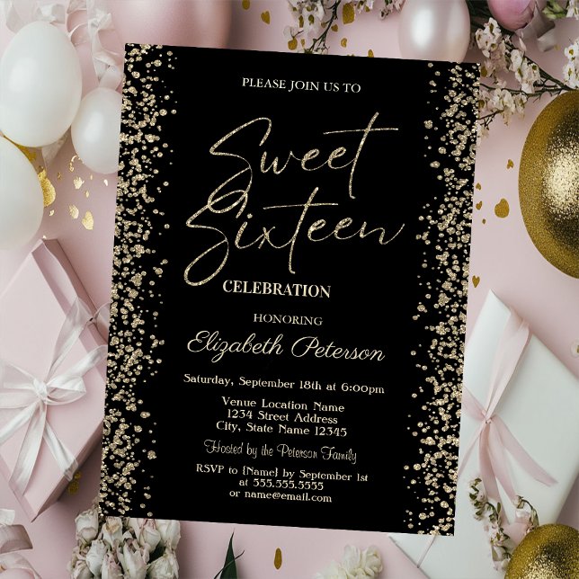 Invitación Luxury Gold Diamonds Fame Black Sweet 16 (Subido por el creador)
