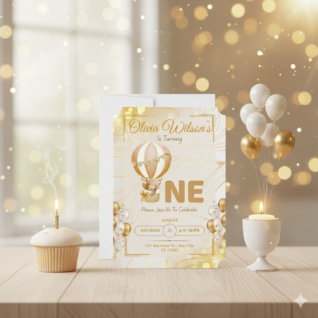Invitación Luxury Gold First Birthday Elegant Baby Party (Subido por el creador)