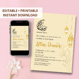 Invitación Luxury Gold Floral & Elegant Lanterns Iftar Dinner