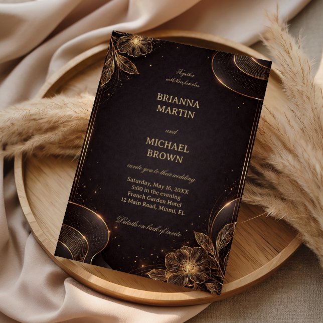 Invitación Luxury Gold Floral Wave (Subido por el creador)