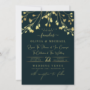 INVITACIÓN LUXURY GOLD FLORALS ABSTRACT GOLDEN RELIEVE METALI
