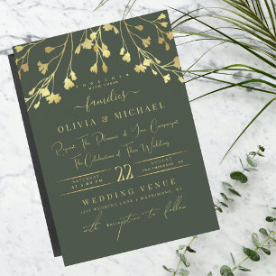 INVITACIÓN LUXURY GOLD FLORALS ABSTRACT GOLDEN RELIEVE METALI