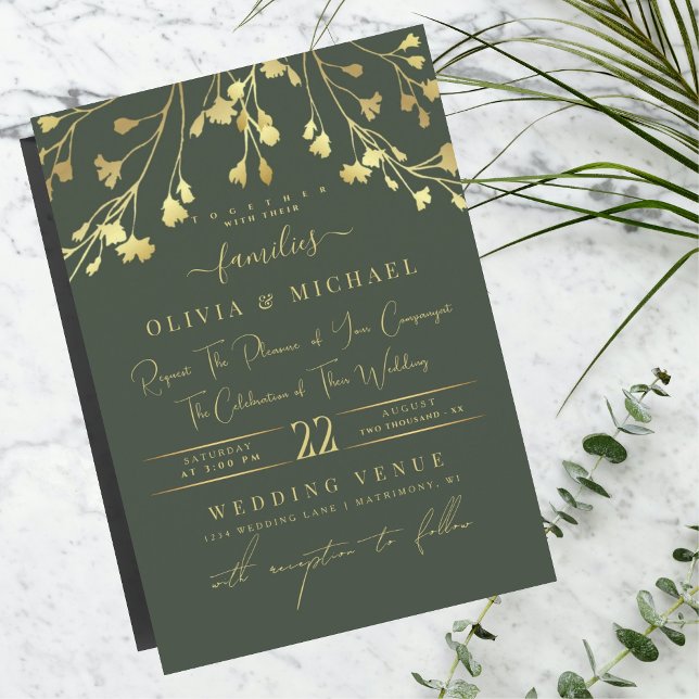 INVITACIÓN LUXURY GOLD FLORALS ABSTRACT GOLDEN RELIEVE METALI (Subido por el creador)