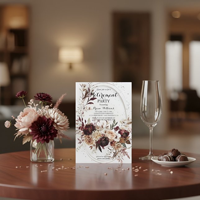 Invitación Luxury Gold Geometric Burgundy Floral Retirement I (Subido por el creador)