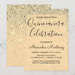 Invitación Luxury Gold Girly Purpurina Sparkle Quinceanera