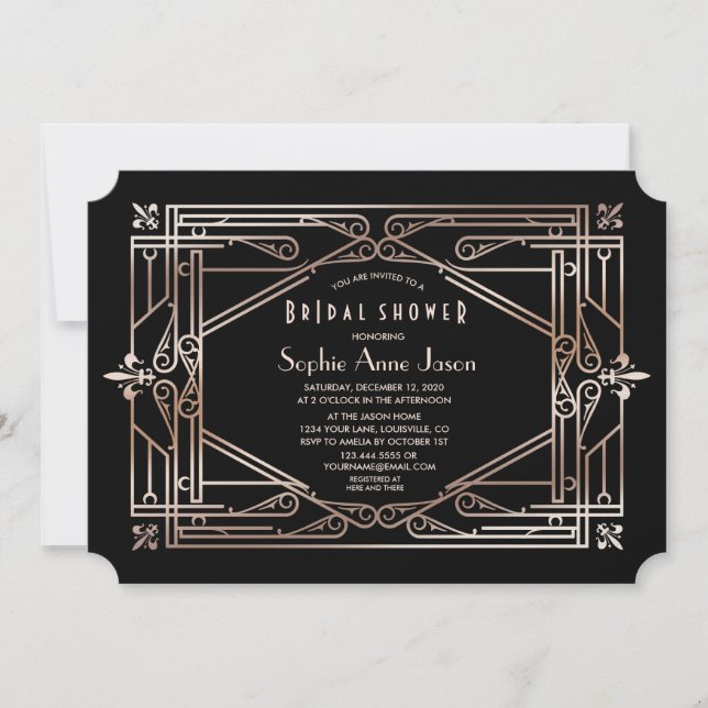 Invitación Luxury Gold Great Gatsby Art Deco Bridal Shower (Anverso)
