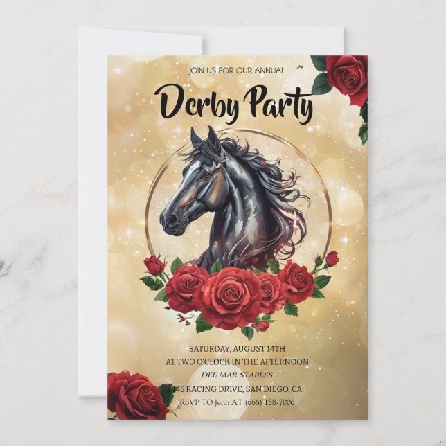 Invitación Luxury Gold Kentucky Derby Party Invitation Black  (Anverso)