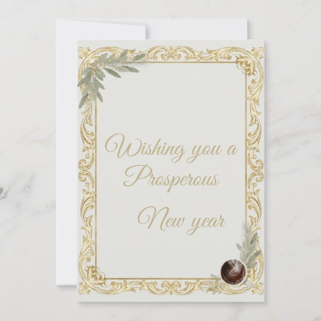 Invitación Luxury Gold Leaf & Pine Elegant New Year Greeting  (Anverso)