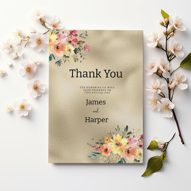 Invitación Luxury gold pink orange floral theme Thank You (Luxury gold pink orange floral theme Thank You )