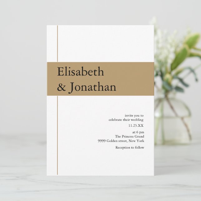 Invitación Luxury Gold Ribbon Boda White Background Serif (Anverso de pie)