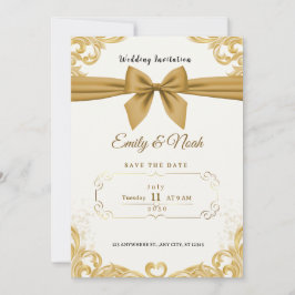 Invitación Luxury Gold Ribbon & Bow Elegant Wedding Invite