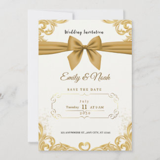 Invitación Luxury Gold Ribbon & Bow Elegant Wedding Invite