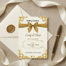 Invitación Luxury Gold Ribbon & Bow Elegant Wedding Invite