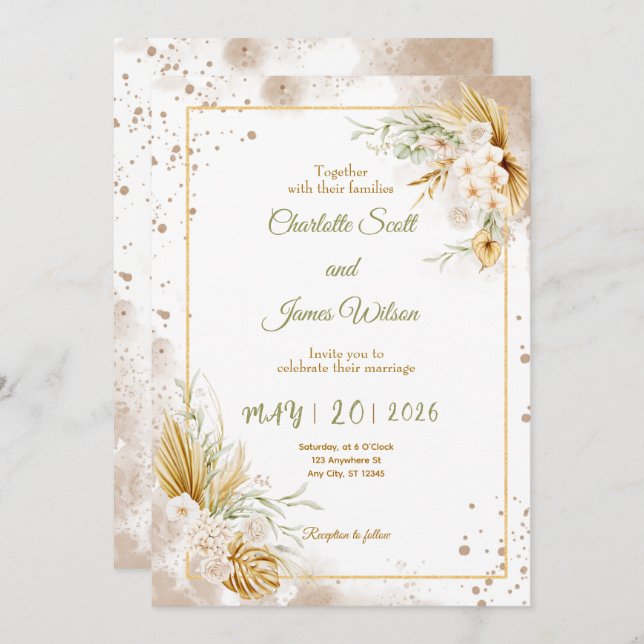Invitación Luxury Gold Wedding Invitation (Anverso / Reverso)