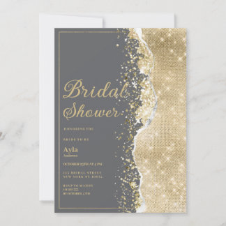 Invitación Luxury grey gold glitter classy Bridal Shower