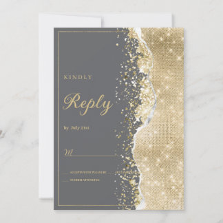 Invitación Luxury grey gold glitter classy RSVP 