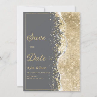 Invitación Luxury grey gold glitter classy Save the Date 