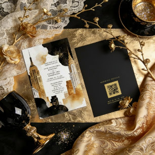 Invitación Luxury Iconic NY Buildings Cityscape Glitter 