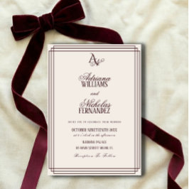 Invitación Luxury Ivory Burgundy Monogram Wedding